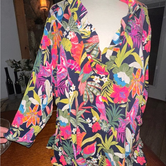 Crown & Ivy Pink and Blue Ruffled Blouse - Picture 3 of 8